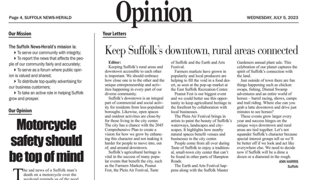 Keep Suffolk’s Downtown and Rural Areas Connected